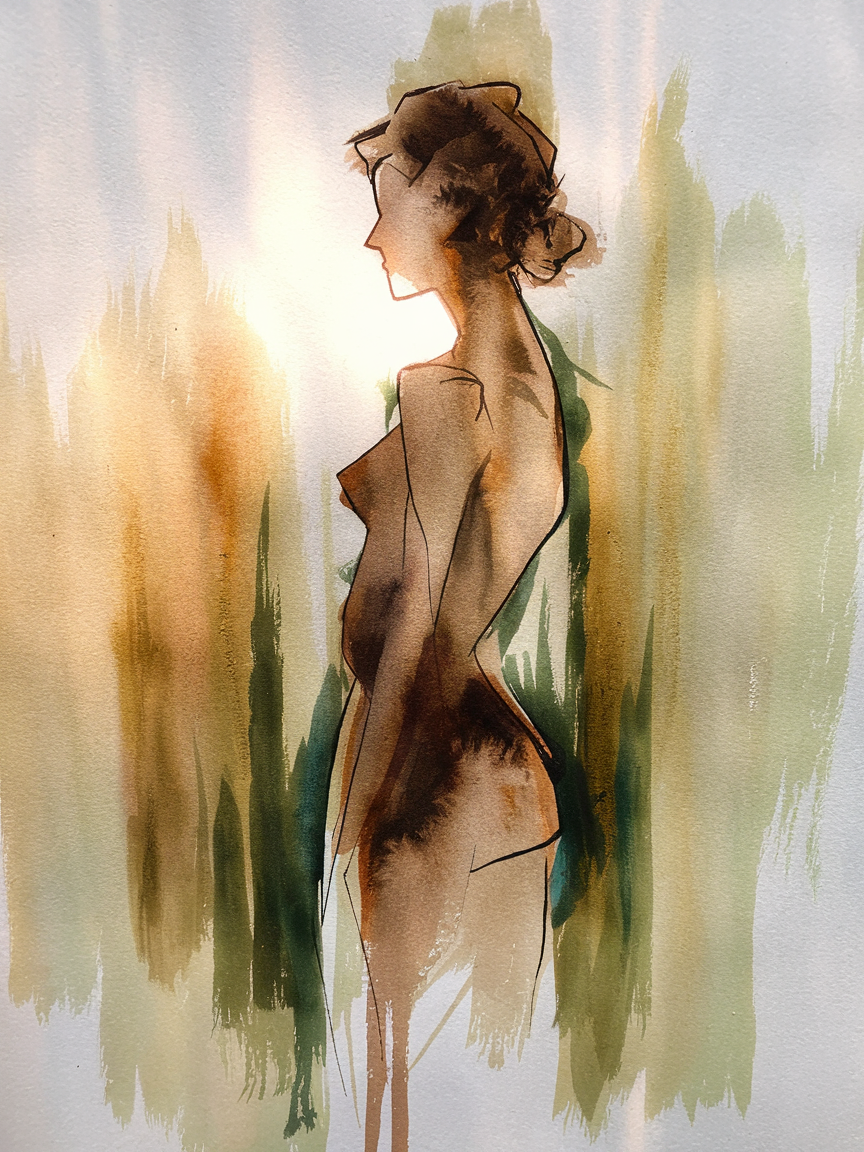 Figur im Gegenlicht — Aquarell